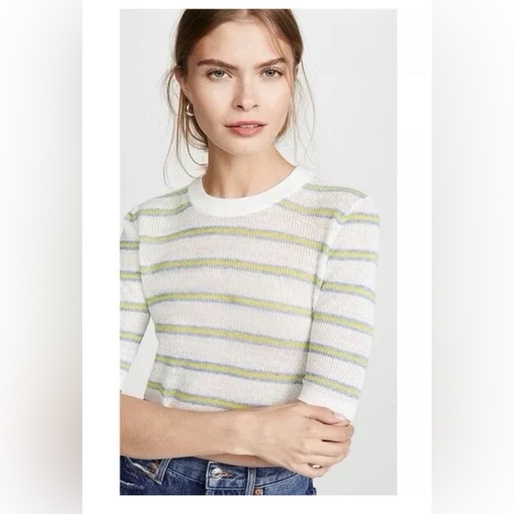 Veronica Beard Dean Ivory Multi Striped Linen Blend Sweater Size Small